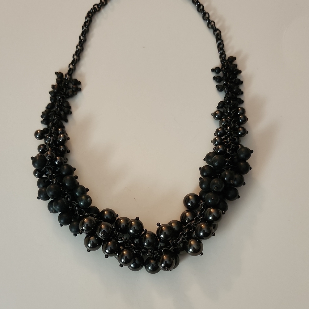 Knockout Shiny and Matte Black Beaded Necklace 17-20"